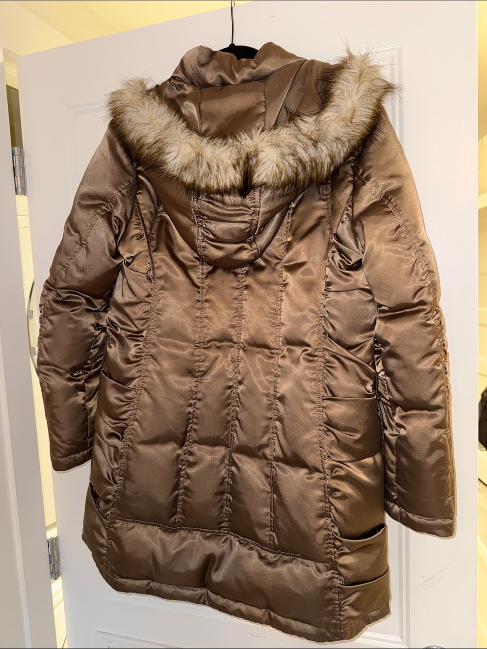 Guess Brown Quilted Puffer Parka with Faux-Fur Trim Hood - Picture 5 of 8